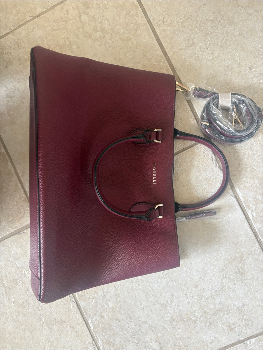 Fiorelli Deep Burgundy Pebbled Tote Bag with Top Handles